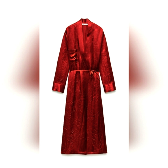 ๐๐ NWT Zara Satin Kimono Midi Wrap Dress Dark Orange ZW Collection Size M - Picture 4 of 16